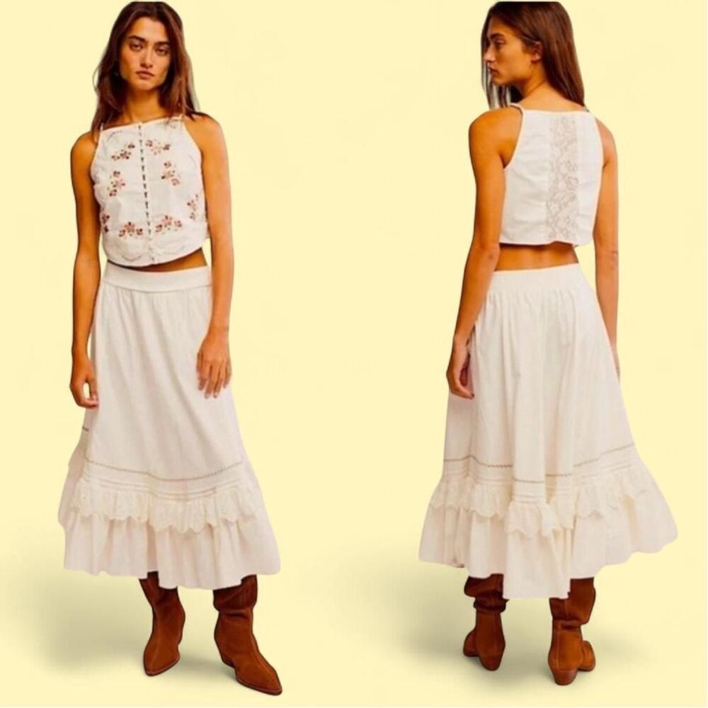 NWT Free People Maeberrie Embroidered Crop Top + Skirt Set